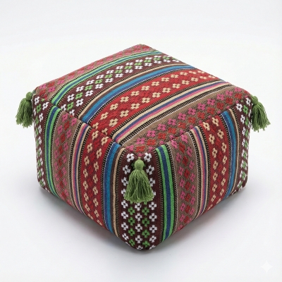 Bohemian Tribal Woven Pouf C...