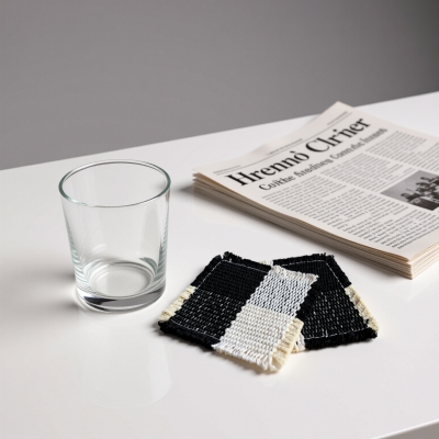 Black and White Handwoven Drink Coaster Set for Modern Table Decor